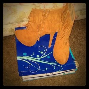 Chestnut Fringe Heeled Booties
